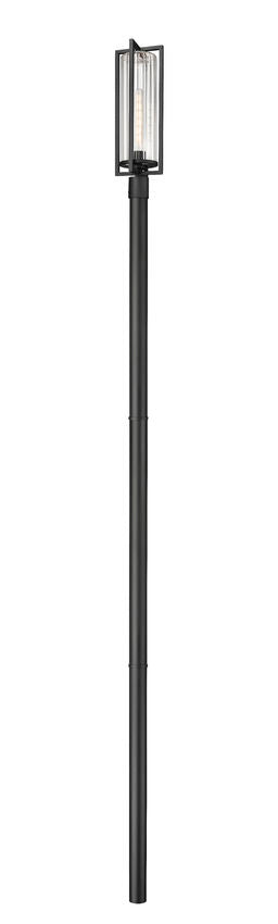 Z-Lite Aura 8" W x 144" H 1-Light Black Aluminum Outdoor Post Mounted Fixture With Clear Ribbed Glass Shade