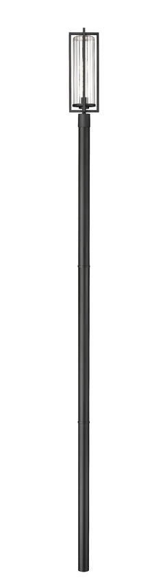 Z-Lite Aura 8" W x 144" H 1-Light Black Aluminum Outdoor Post Mounted Fixture With Clear Ribbed Glass Shade