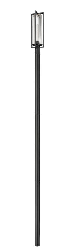 Z-Lite Aura 8" W x 144" H 1-Light Black Aluminum Outdoor Post Mounted Fixture With Clear Ribbed Glass Shade