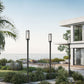 Z-Lite Aura 8" W x 144" H 1-Light Black Aluminum Outdoor Post Mounted Fixture With Clear Ribbed Glass Shade