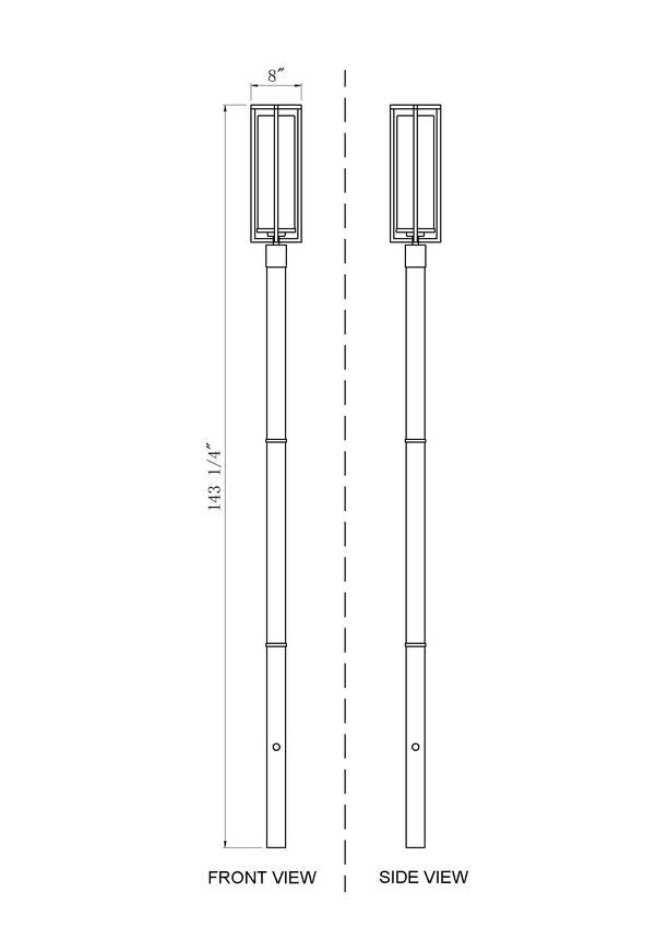 Z-Lite Aura 8" W x 144" H 1-Light Black Aluminum Outdoor Post Mounted Fixture With Clear Ribbed Glass Shade