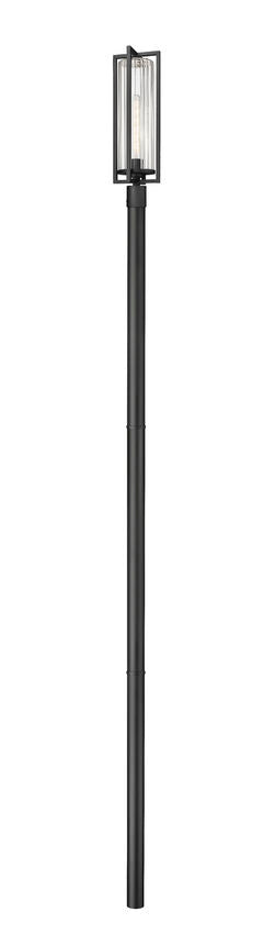 Z-Lite Aura 8" W x 144" H 1-Light Black Aluminum Outdoor Post Mounted Fixture With Clear Ribbed Glass Shade