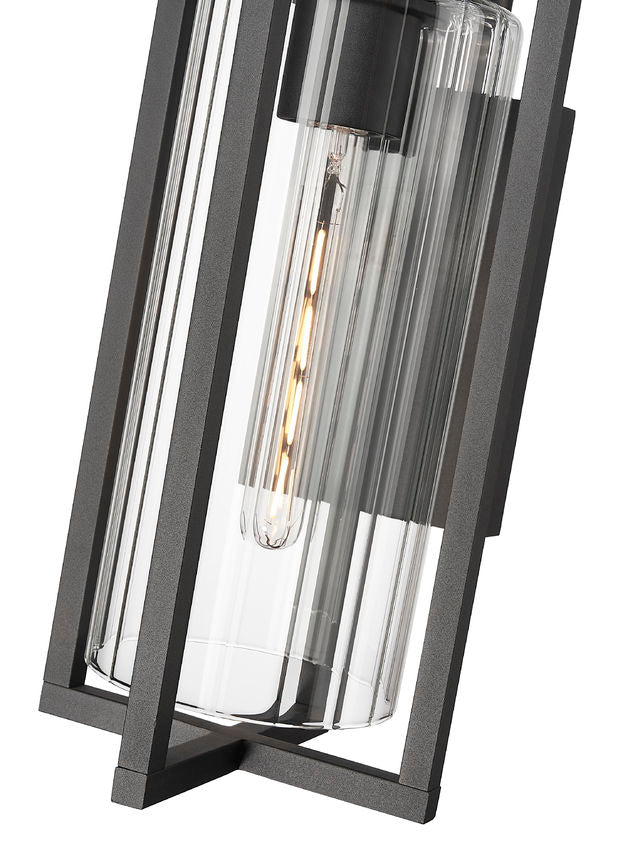Z-Lite Aura 8" W x 17" H 1-Light Black Aluminum Outdoor Wall Light With Clear Ribbed Glass Shade