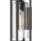 Z-Lite Aura 8" W x 17" H 1-Light Black Aluminum Outdoor Wall Light With Clear Ribbed Glass Shade