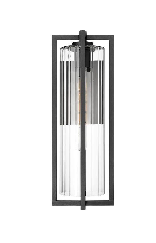 Z-Lite Aura 8" W x 22" H 1-Light Black Aluminum Outdoor Wall Light With Clear Ribbed Glass Shade