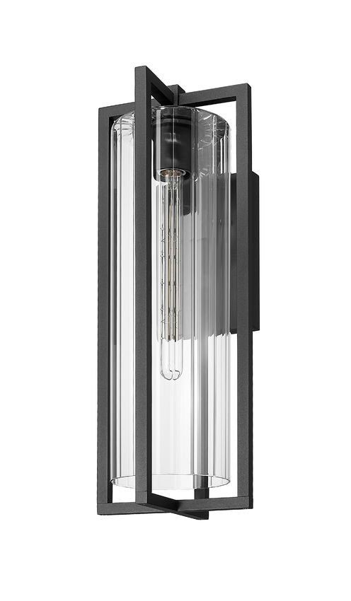 Z-Lite Aura 8" W x 22" H 1-Light Black Aluminum Outdoor Wall Light With Clear Ribbed Glass Shade