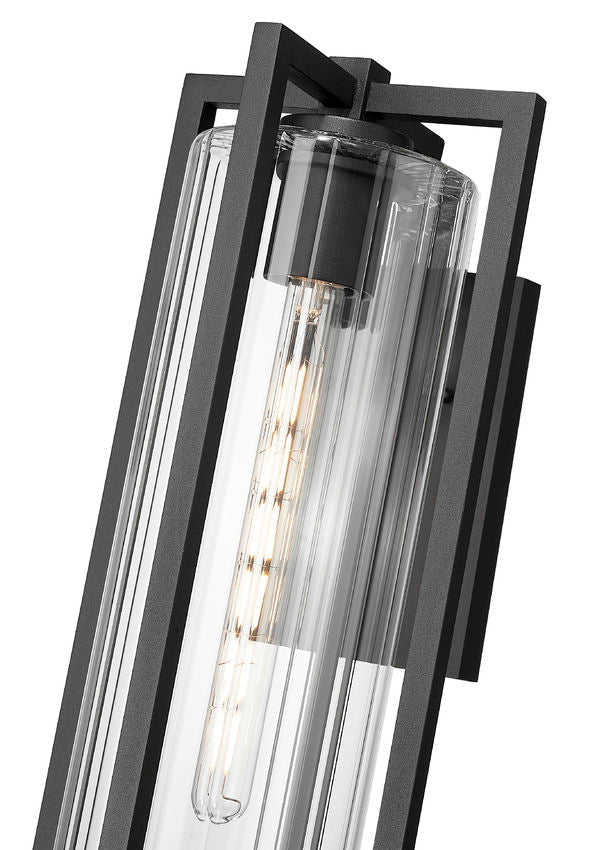 Z-Lite Aura 8" W x 22" H 1-Light Black Aluminum Outdoor Wall Light With Clear Ribbed Glass Shade