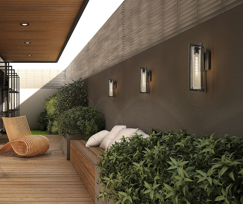 Z-Lite Aura 8" W x 22" H 1-Light Black Aluminum Outdoor Wall Light With Clear Ribbed Glass Shade