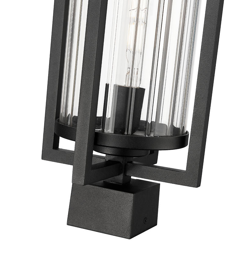 Z-Lite Aura 8" W x 25" H 1-Light Black Aluminum Outdoor Post Mount Fixture With Clear Ribbed Glass Shade