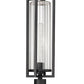 Z-Lite Aura 8" W x 26" H 1-Light Black Aluminum Outdoor Post Mount Fixture With Clear Ribbed Glass Shade