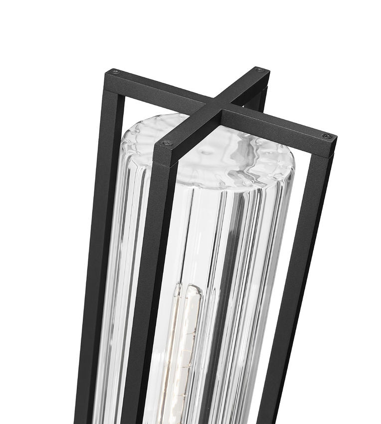 Z-Lite Aura 8" W x 26" H 1-Light Black Aluminum Outdoor Post Mount Fixture With Clear Ribbed Glass Shade