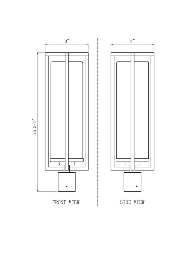 Z-Lite Aura 8" W x 26" H 1-Light Black Aluminum Outdoor Post Mount Fixture With Clear Ribbed Glass Shade