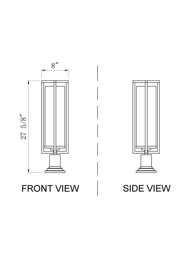 Z-Lite Aura 8" W x 28" H 1-Light Black Aluminum Outdoor Pier Mounted Fixture With Clear Ribbed Glass Shade