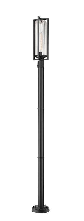 Z-Lite Aura 9" W x 100" H 1-Light Black Aluminum Outdoor Post Mounted Fixture With Clear Ribbed Glass Shade