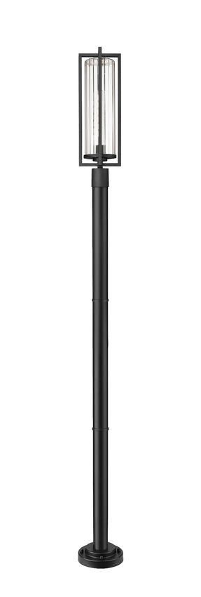 Z-Lite Aura 9" W x 100" H 1-Light Black Aluminum Outdoor Post Mounted Fixture With Clear Ribbed Glass Shade
