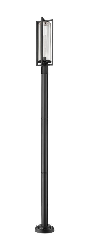 Z-Lite Aura 9" W x 100" H 1-Light Black Aluminum Outdoor Post Mounted Fixture With Clear Ribbed Glass Shade