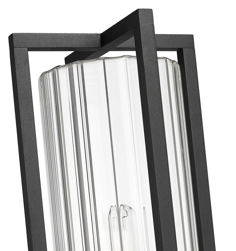 Z-Lite Aura 9" W x 100" H 1-Light Black Aluminum Outdoor Post Mounted Fixture With Clear Ribbed Glass Shade