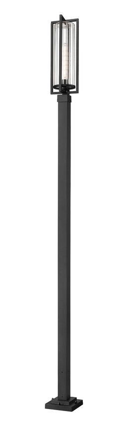 Z-Lite Aura 9" W x 119" H 1-Light Black Aluminum Outdoor Post Mounted Fixture With Clear Ribbed Glass Shade