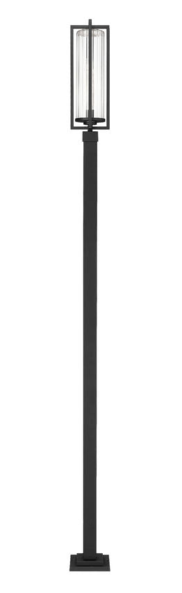 Z-Lite Aura 9" W x 119" H 1-Light Black Aluminum Outdoor Post Mounted Fixture With Clear Ribbed Glass Shade