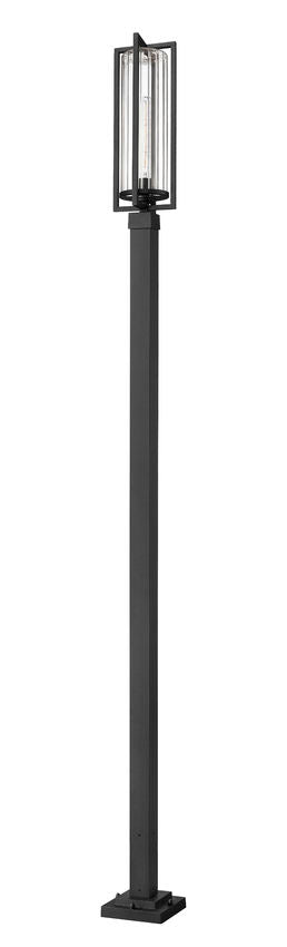 Z-Lite Aura 9" W x 119" H 1-Light Black Aluminum Outdoor Post Mounted Fixture With Clear Ribbed Glass Shade