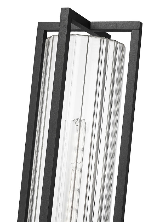 Z-Lite Aura 9" W x 119" H 1-Light Black Aluminum Outdoor Post Mounted Fixture With Clear Ribbed Glass Shade