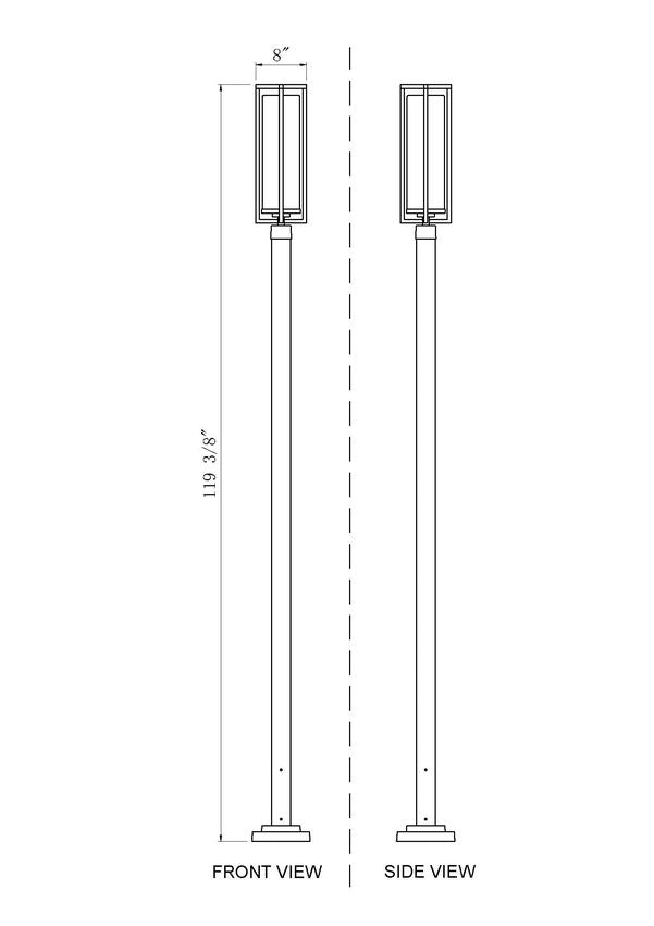 Z-Lite Aura 9" W x 119" H 1-Light Black Aluminum Outdoor Post Mounted Fixture With Clear Ribbed Glass Shade