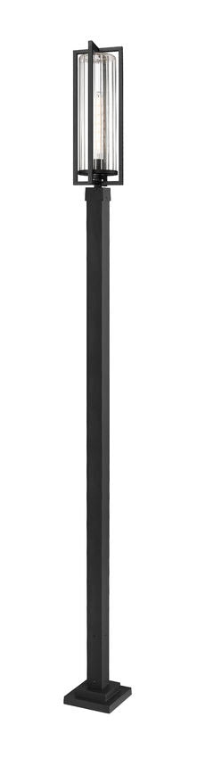 Z-Lite Aura 9" W x 119" H 1-Light Black Aluminum Outdoor Post Mounted Fixture With Clear Ribbed Glass Shade