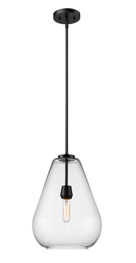 Z-Lite Ayra 1-Light Medium Bulb Base Matte Black Steel Clear Glass Shade Pendant Light