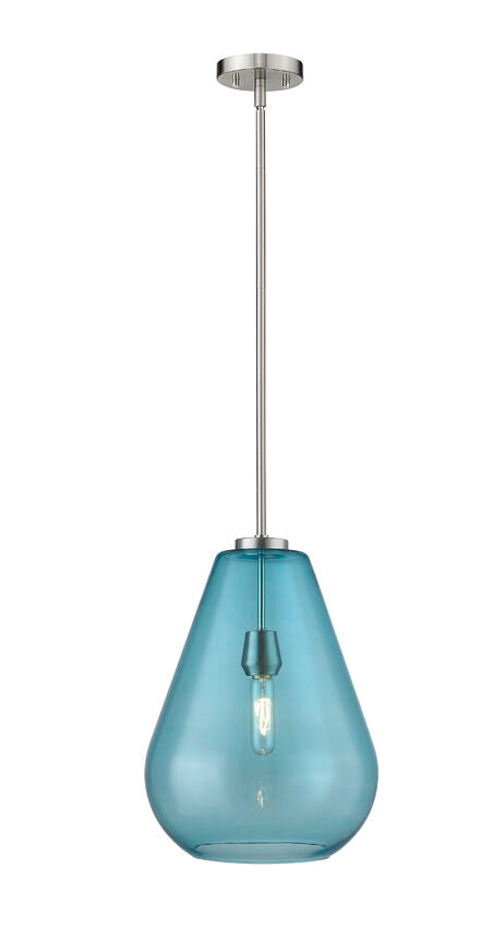 Z-Lite Ayra 12" 1-Light Brushed Nickel Pendant Light With Blue Glass Shade