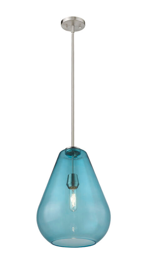 Z-Lite Ayra 12" 1-Light Brushed Nickel Pendant Light With Blue Glass Shade