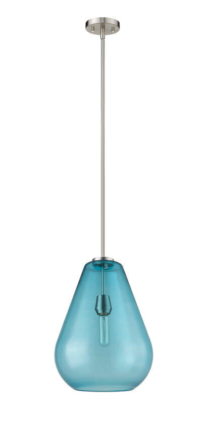Z-Lite Ayra 12" 1-Light Brushed Nickel Pendant Light With Blue Glass Shade