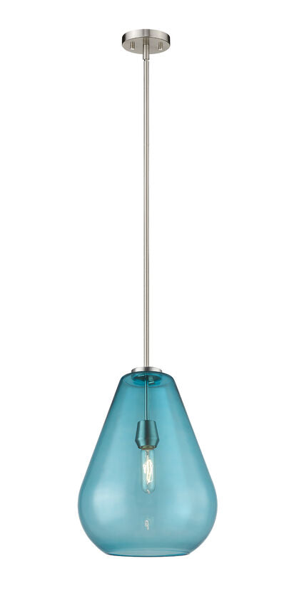 Z-Lite Ayra 12" 1-Light Brushed Nickel Pendant Light With Blue Glass Shade