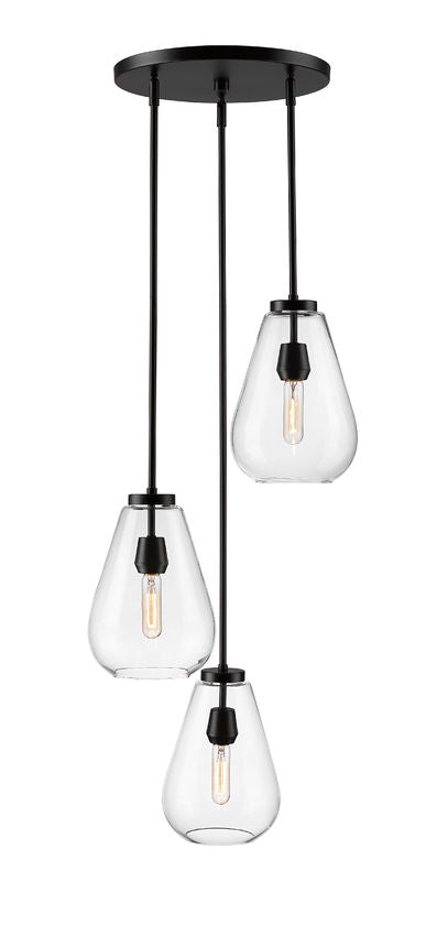 Z-Lite Ayra 3-Light Medium Bulb Base Matte Black Steel Clear Glass Shade Chandelier
