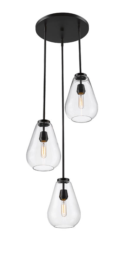 Z-Lite Ayra 3-Light Medium Bulb Base Matte Black Steel Clear Glass Shade Chandelier