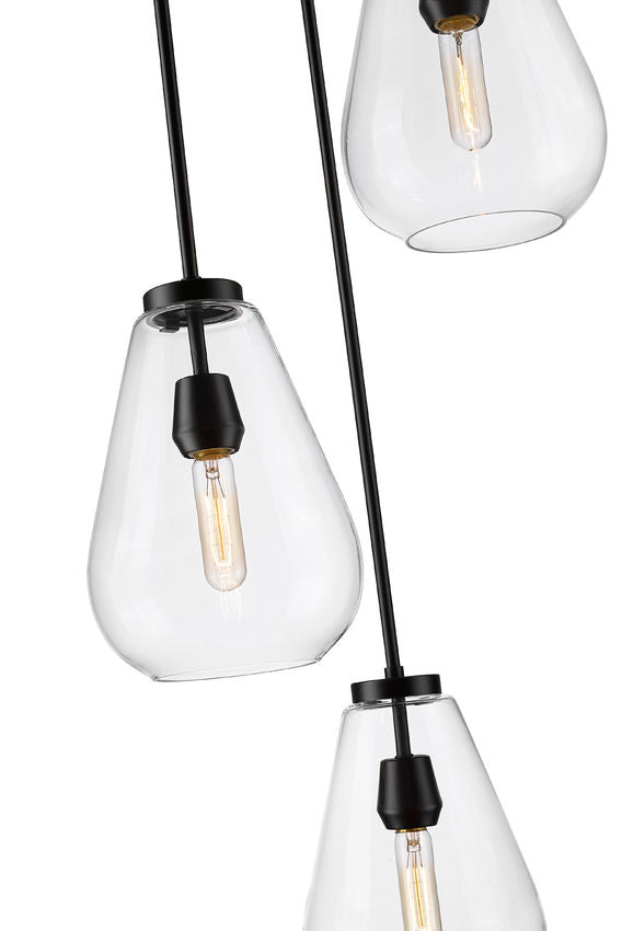 Z-Lite Ayra 3-Light Medium Bulb Base Matte Black Steel Clear Glass Shade Chandelier
