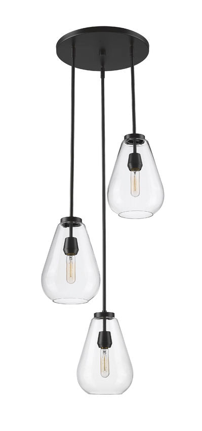 Z-Lite Ayra 3-Light Medium Bulb Base Matte Black Steel Clear Glass Shade Chandelier