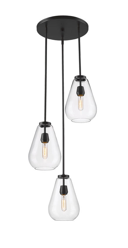Z-Lite Ayra 3-Light Medium Bulb Base Matte Black Steel Clear Glass Shade Chandelier