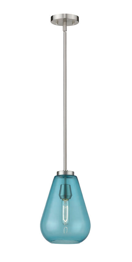 Z-Lite Ayra 8" 1-Light Brushed Nickel Pendant Light With Blue Glass Shade