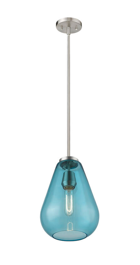 Z-Lite Ayra 8" 1-Light Brushed Nickel Pendant Light With Blue Glass Shade