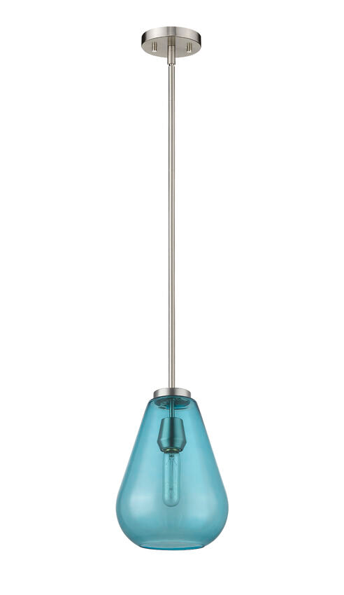Z-Lite Ayra 8" 1-Light Brushed Nickel Pendant Light With Blue Glass Shade