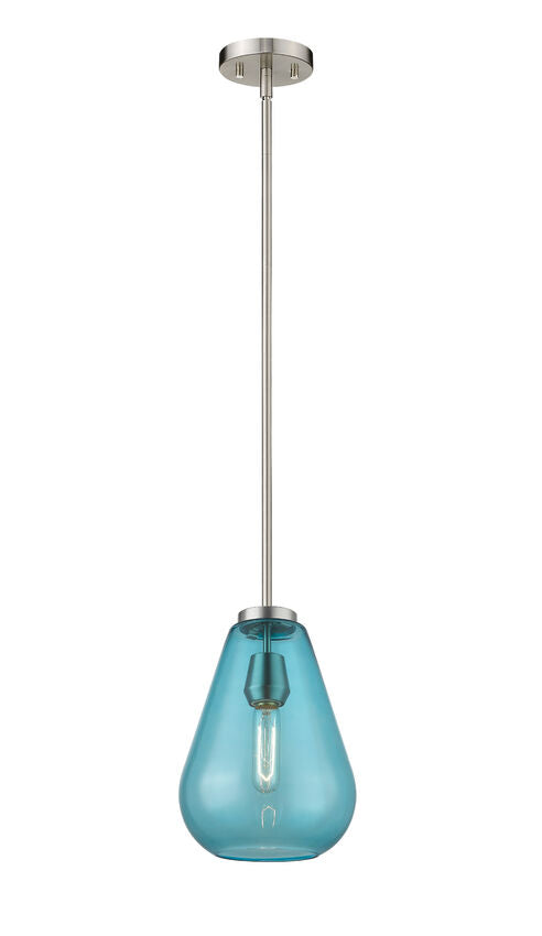 Z-Lite Ayra 8" 1-Light Brushed Nickel Pendant Light With Blue Glass Shade