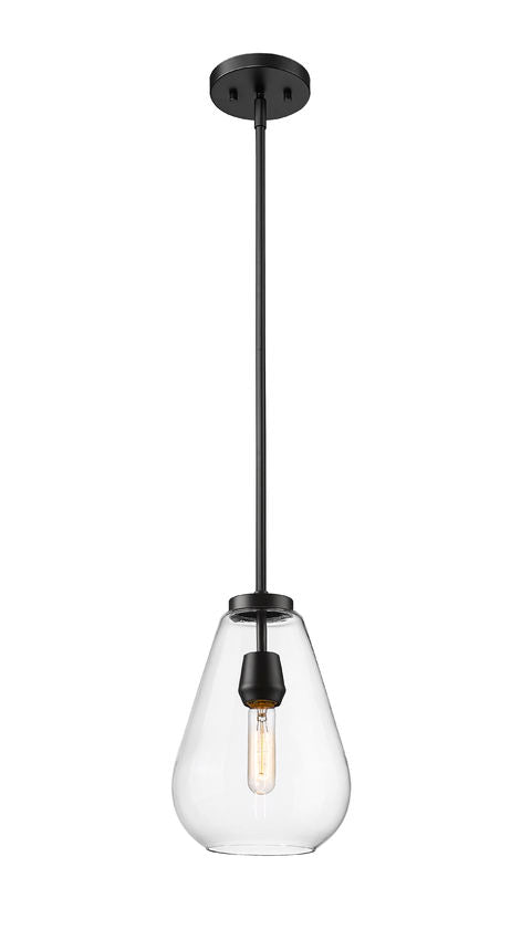Z-Lite Ayra 8" 1-Light Medium Bulb Base Matte Black Steel Clear Glass Shade Pendant Light