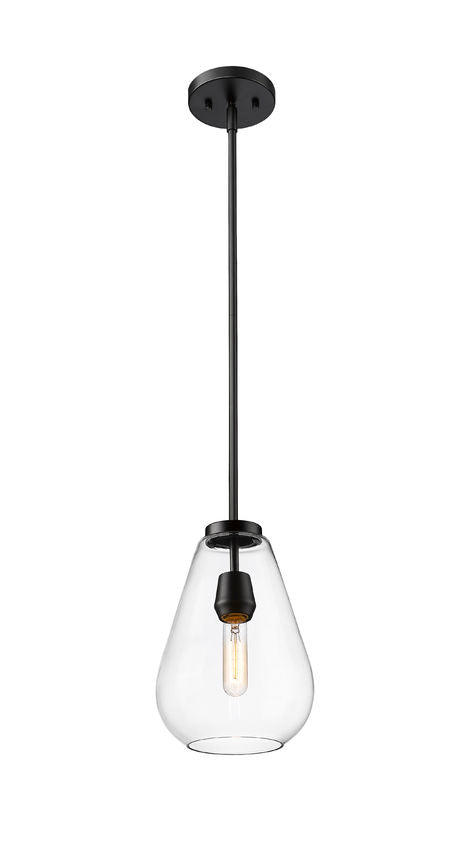 Z-Lite Ayra 8" 1-Light Medium Bulb Base Matte Black Steel Clear Glass Shade Pendant Light