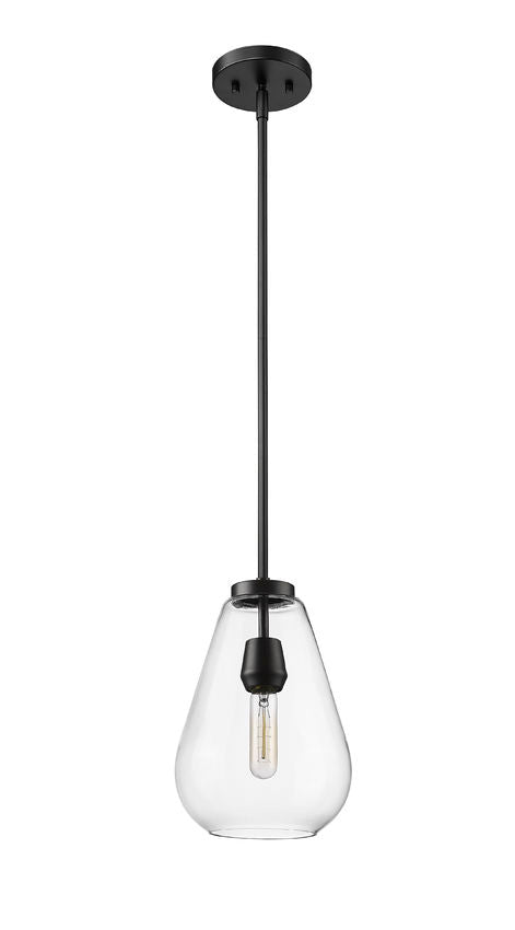 Z-Lite Ayra 8" 1-Light Medium Bulb Base Matte Black Steel Clear Glass Shade Pendant Light