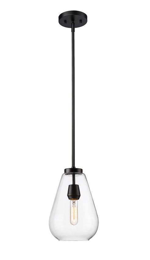 Z-Lite Ayra 8" 1-Light Medium Bulb Base Matte Black Steel Clear Glass Shade Pendant Light