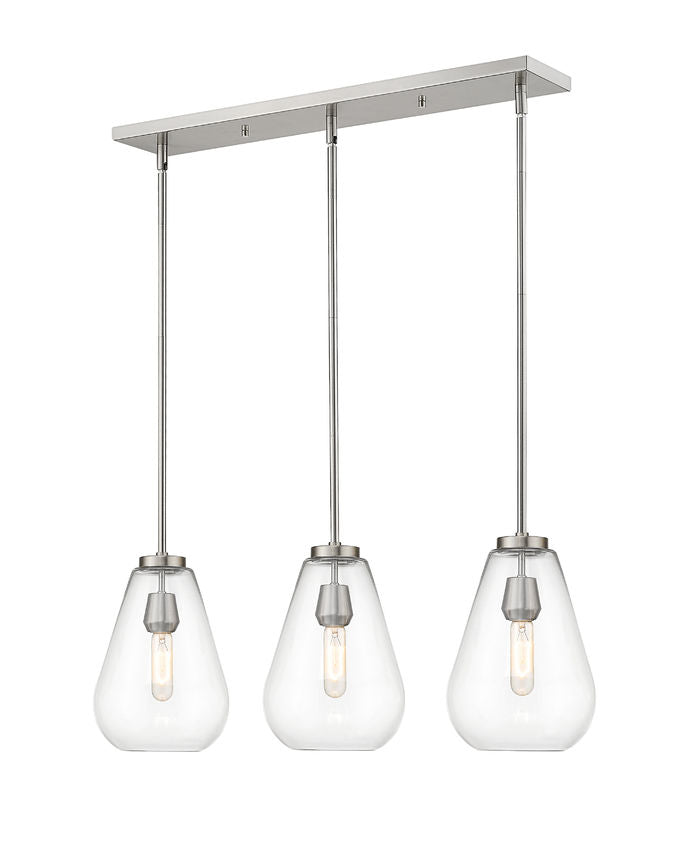 Z-Lite Ayra 8" 3-Light Brushed Nickel Island Light With Clear Glass Shade