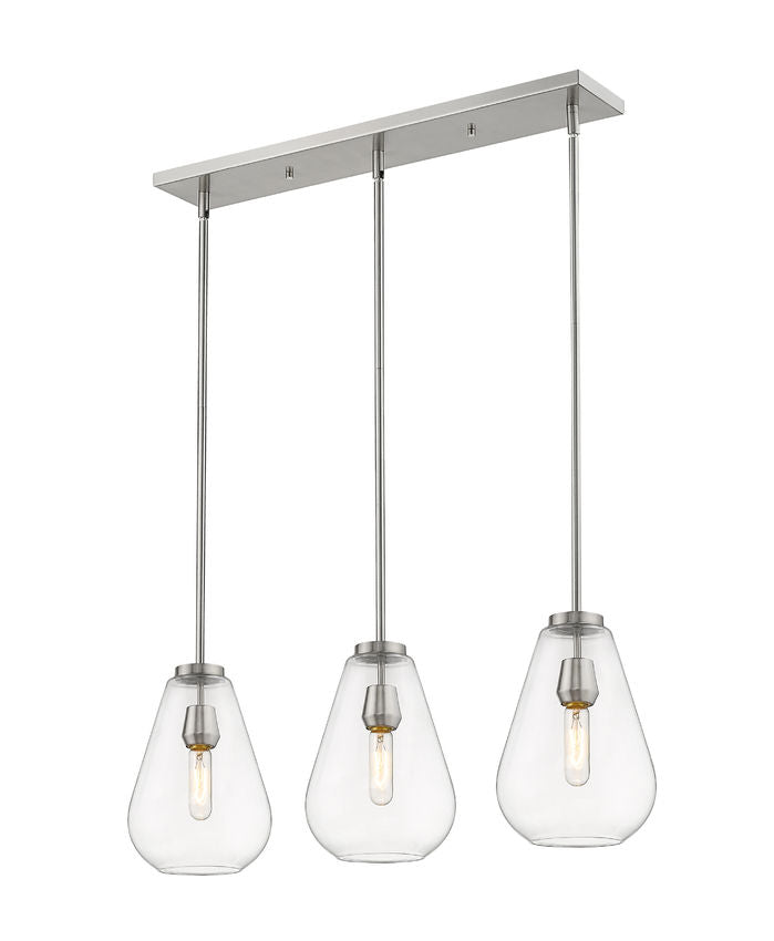 Z-Lite Ayra 8" 3-Light Brushed Nickel Island Light With Clear Glass Shade