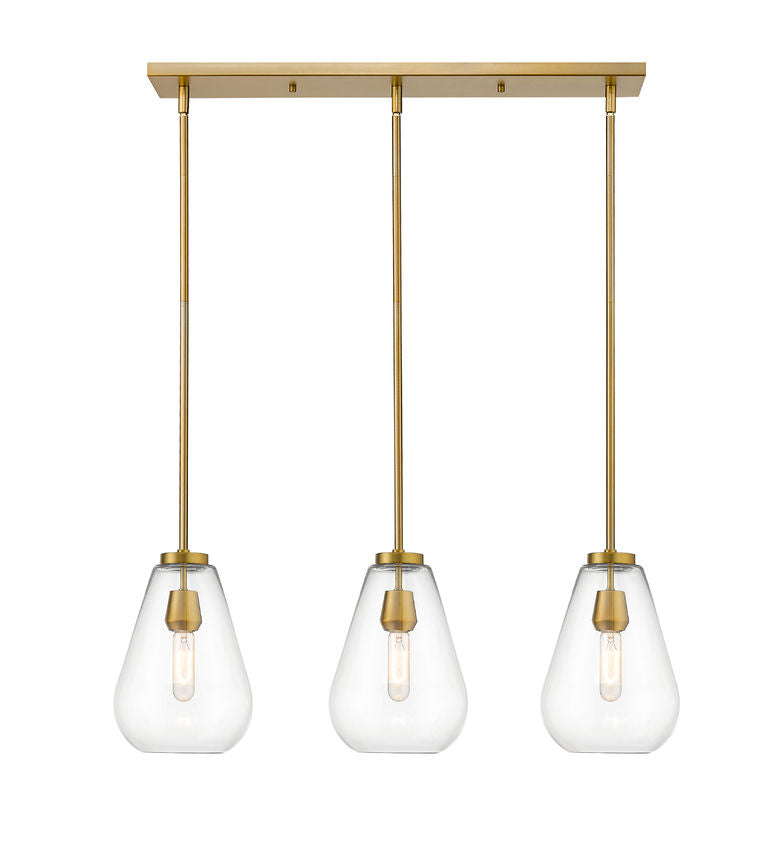 Z-Lite Ayra 8" 3-Light Olde Brass Island Light With Clear Glass Shade