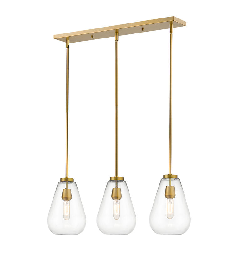 Z-Lite Ayra 8" 3-Light Olde Brass Island Light With Clear Glass Shade