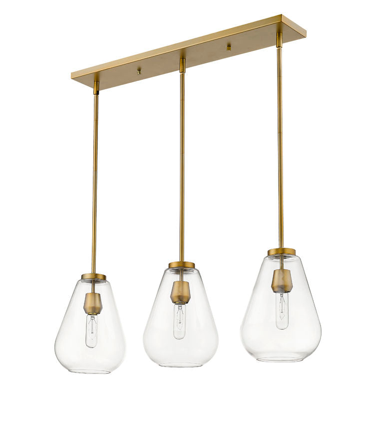 Z-Lite Ayra 8" 3-Light Olde Brass Island Light With Clear Glass Shade